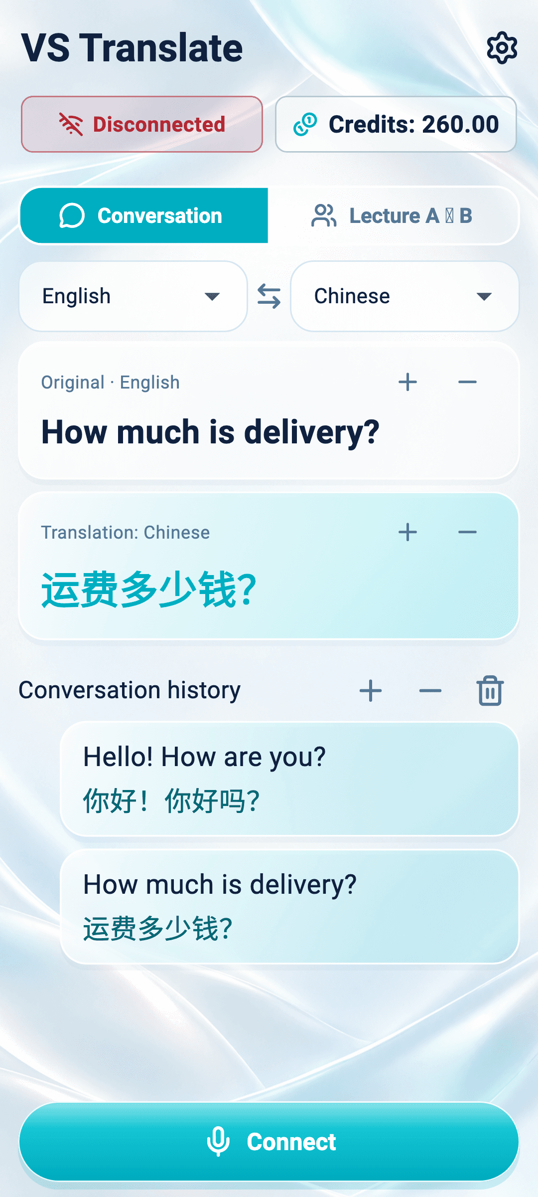 VS Translate samtalsskjá